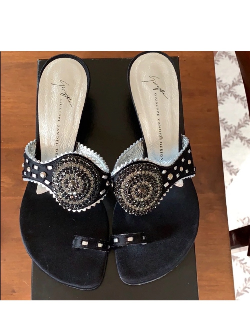 Vintage Giuseppe Zanotti Black Beaded Studded Kitten Heel Mules w BOX!! - Picture 2 of 6